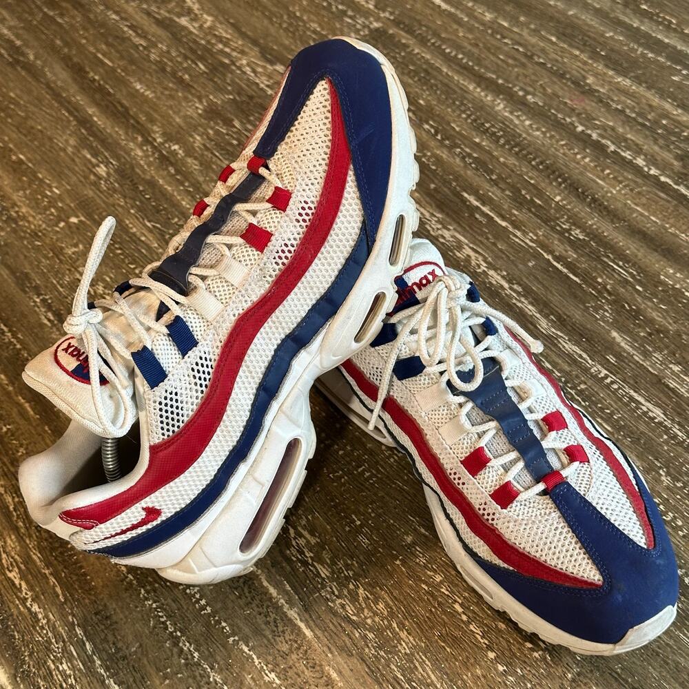 Nike Air Max 95 “USA” Sneakers White Deep Royal Blue Gym Red Men’s Size 11.5